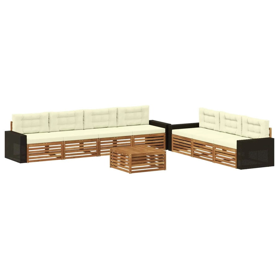 vidaXL Outdoor-Sofagarnitur 8-teilig aus Akazienholz mit Polstern in Natur und Beige, B/T/H: 79 x 79 x 37 cm - Bild 2