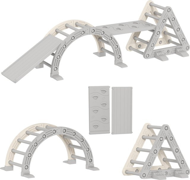 Aosom Klettergerüst Indoor, 5 in 1 Kletterdreieck mit Rutsche, Grau+Weiß, ab 1,5 Jahre - Bild 1