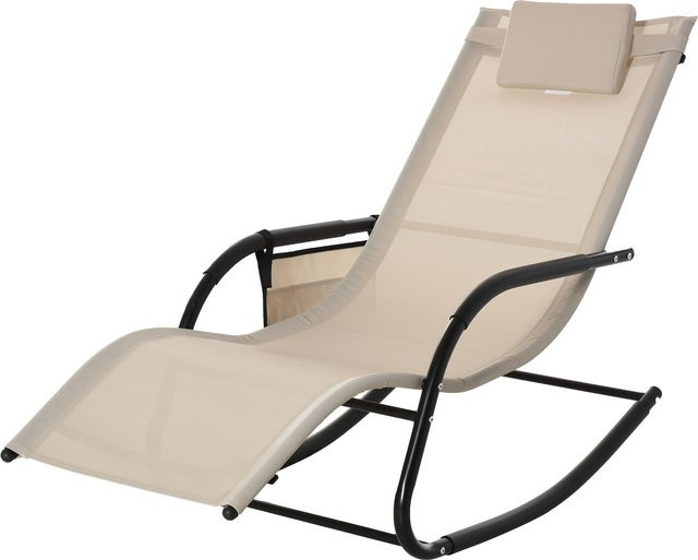 Outsunny Schaukelstuhl Schwingsessel aus Metall und Mesh-Gewebe in Beige mit Armlehnen und verstellbarer Kopfstütze, B/T/H: 150 x 62 x 88 cm - Bild 1