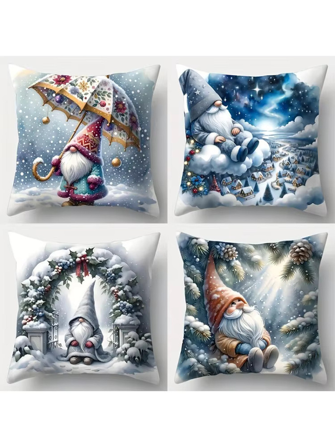 ZZN Winterzwerge Kissenbezüge mit Weihnachtsschneeflocken-Dekor in Multicolour, quadratisch, B/B: 45 x 45 cm - Bild 3