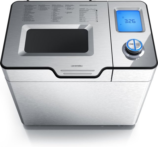 Arendo Brotbackautomat in Silber aus Edelstahl mit 550W, 25 Programmen, Joghurtfunktion und 1 kg Kapazität - Bild 1