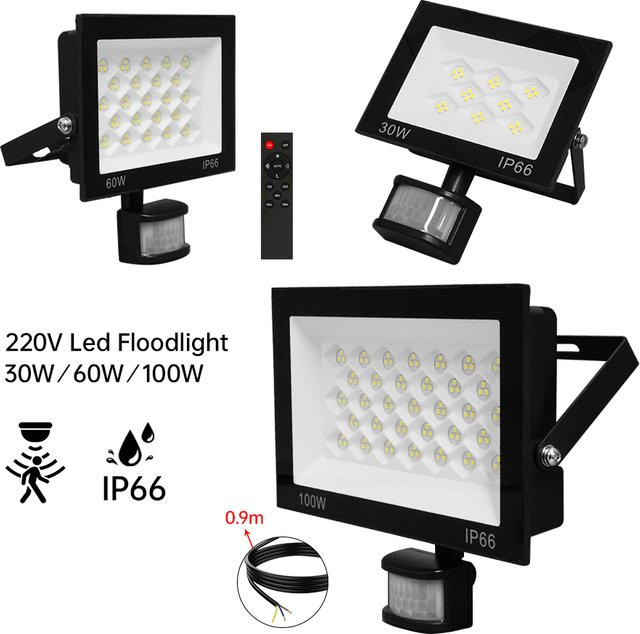 Asign LED-Flutlicht mit PIR-Bewegungssensor und IR-Fernbedienung, IP66 wasserdichter Außen-Strahler für den Garten, Schwarz - Bild 1