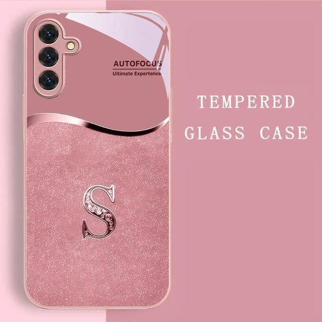 Handyhülle aus Glas mit Buchstaben-Design in Roségold für Samsung Galaxy S21 bis S26 (FE, Ultra, Plus) - Bild 1