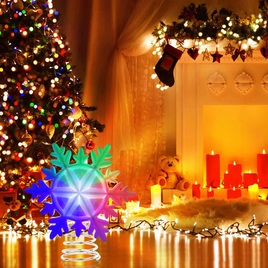OurWarm LED Weihnachtsbaumspitze mit weißen Schneeflocken und Glitzer in Multicolor, Höhe: 25,0 cm, Breite: 13,0 cm - Bild 5