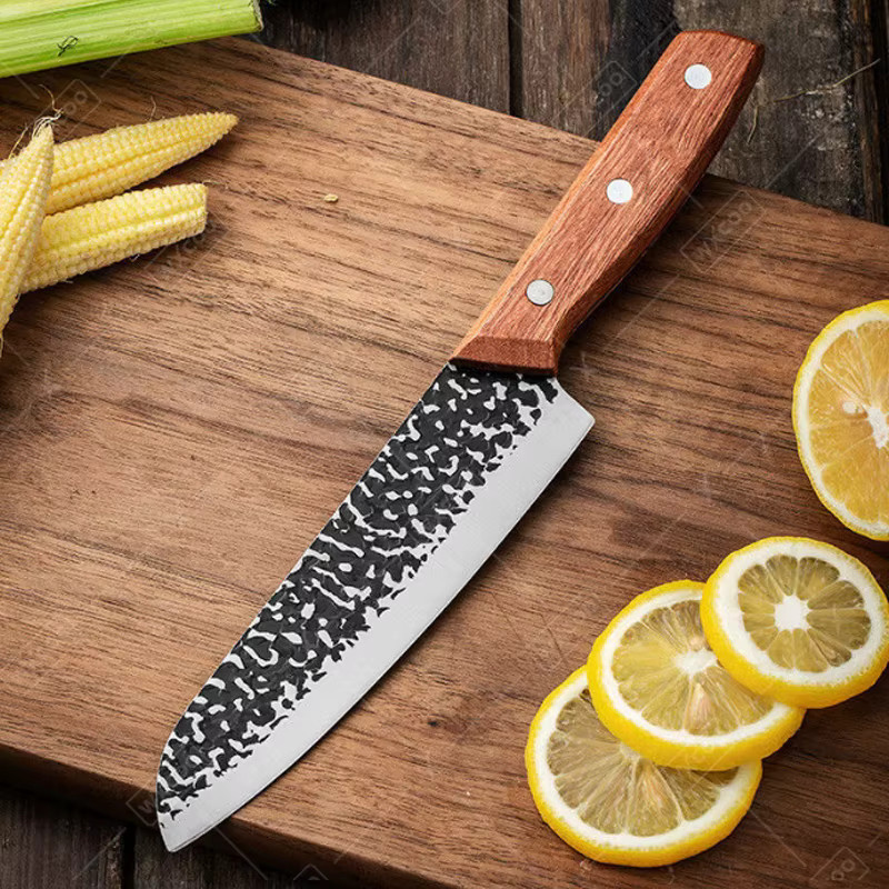 WXCOO Handgeschmiedetes Metzgermesser aus Edelstahl in Silber mit Holzgriff - Bild 4