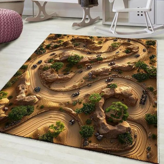 Wüsten-Rennstrecken-Teppich Lodestar mit Offroad-Motiv, Mehrfarbig, B/T: 60 x 40 cm - Bild 1