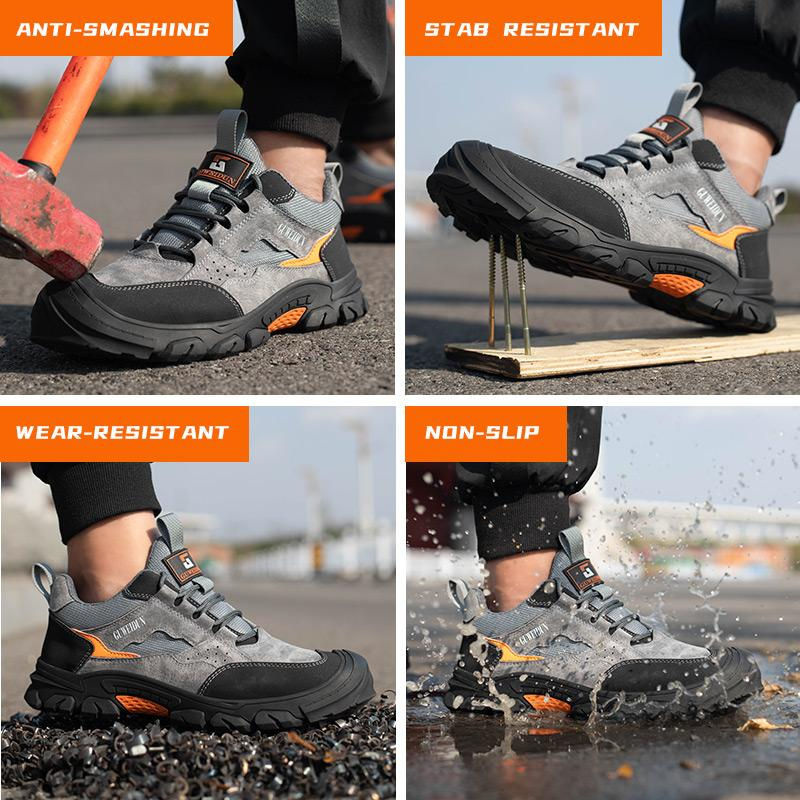 Shoekeeper Sicherheitsschuhe aus Rindsleder in Grau mit Stahlkappe, atmungsaktive Arbeits-Sneaker Größe 37 - Bild 4