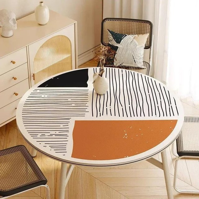 Runde wasserdichte Tischdecke von FQMM aus PVC im minimalistischen Design, mehrfarbig, Durchmesser: 150 cm - Bild 1