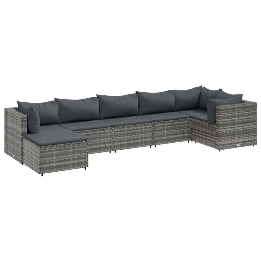 vidaXL 7-tlg Garten-Lounge-Set aus grauem PE-Rattan mit Kissen und pulverbeschichtetem Stahlgestell - Bild 2