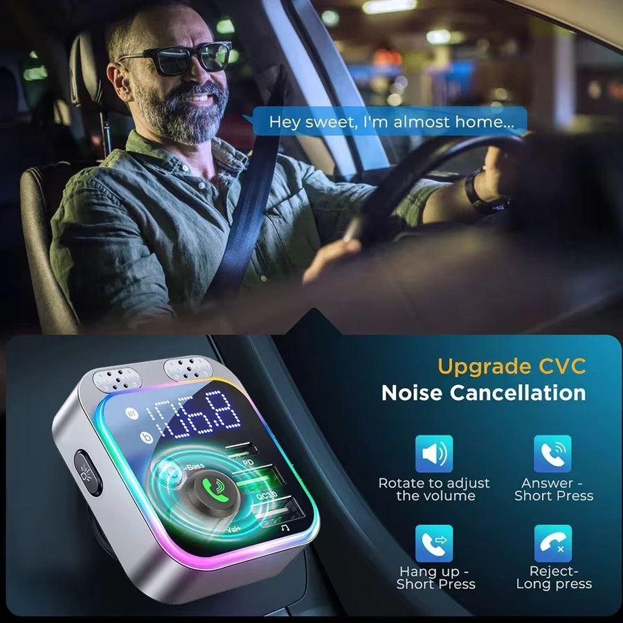KEBIDUMEI Bluetooth FM Sender mit Digital Display und Schnellladegerät in Silber - Bild 3