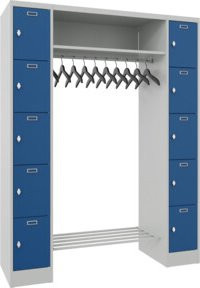 Stier Garderobe mit 5 Fächern und Hutablage, 2 Säulen, Lichtgrau und Enzianblau - Bild 1
