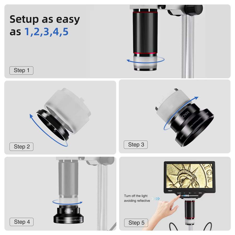 TOMLOV Weitwinkel-Präzisionslinse WL01 für digitales Mikroskop, 30 mm Weitwinkel-0,45-faches Konverterobjektiv mit Makroportion Pro in Schwarz - Bild 5