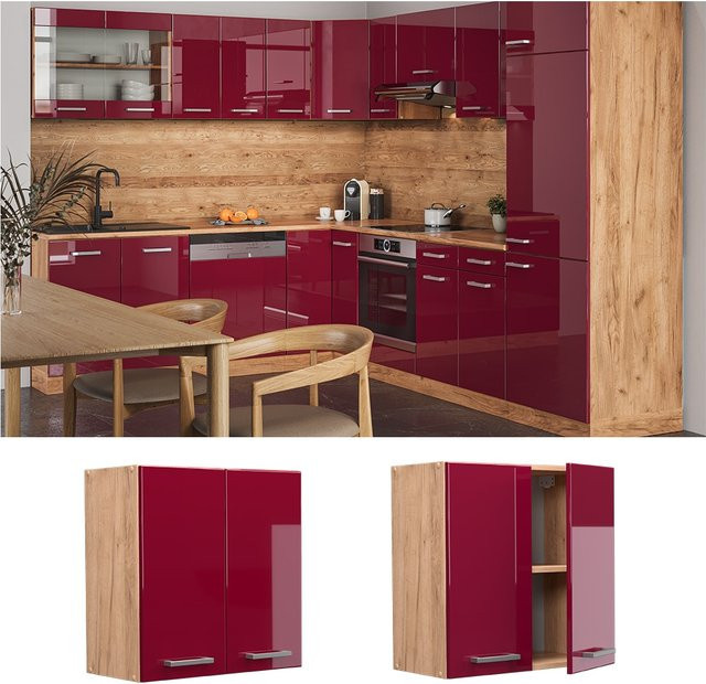 Vicco Hängeschrank R-Line Küchenschrank Bordeaux Goldkraft Hochglanz Breite: 60 cm, Höhe: 31 cm, Tiefe: 31 cm - Bild 1