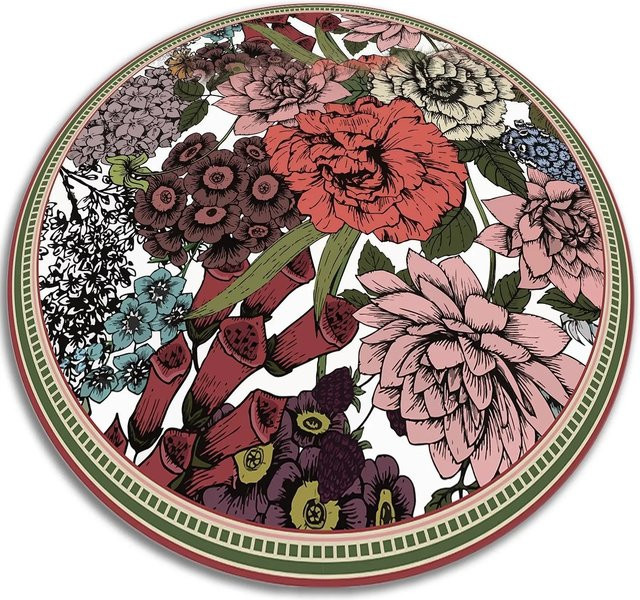 Tulup Runder Teppich mit Blumenmuster in Rot und Multicolour, Material: PVC, Durchmesser: 110 cm - Bild 1