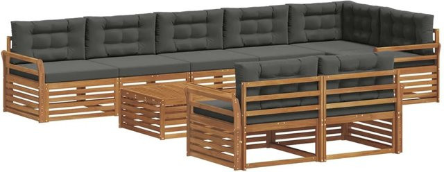 vidaXL Outdoor-Sofagarnitur 9-teilig aus massivem Akazienholz mit Kissen in Anthrazit und Natur - Bild 1