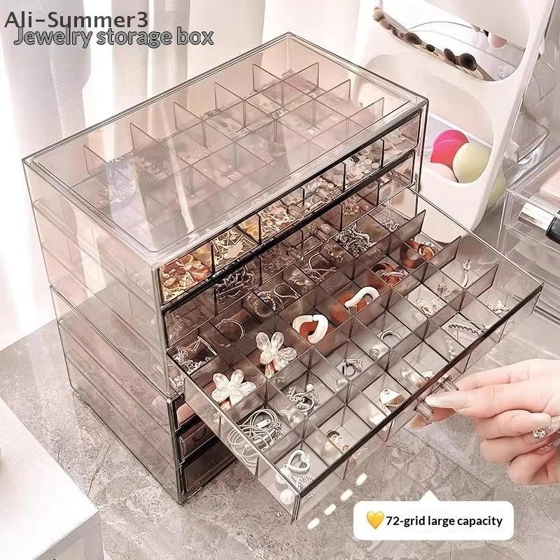 Transparente 3-lagige Schmuckaufbewahrungsbox aus Acryl mit 72 Gittern als staubdichter Organizer für Ringe, Ohrringe und Halsketten - Bild 2