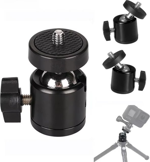 Universal 1/4 Zoll Mini Kugelkopf Adapter mit Schwenkfunktion in Schwarz für Kameras, Stative und Lichtstative - Bild 1