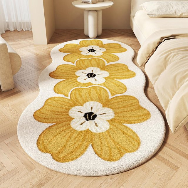 Flauschiger Teppich Karpetti in Rosa mit Blumenmuster für Wohnzimmer und Schlafzimmer, B/L: 50 x 120 cm - Bild 1