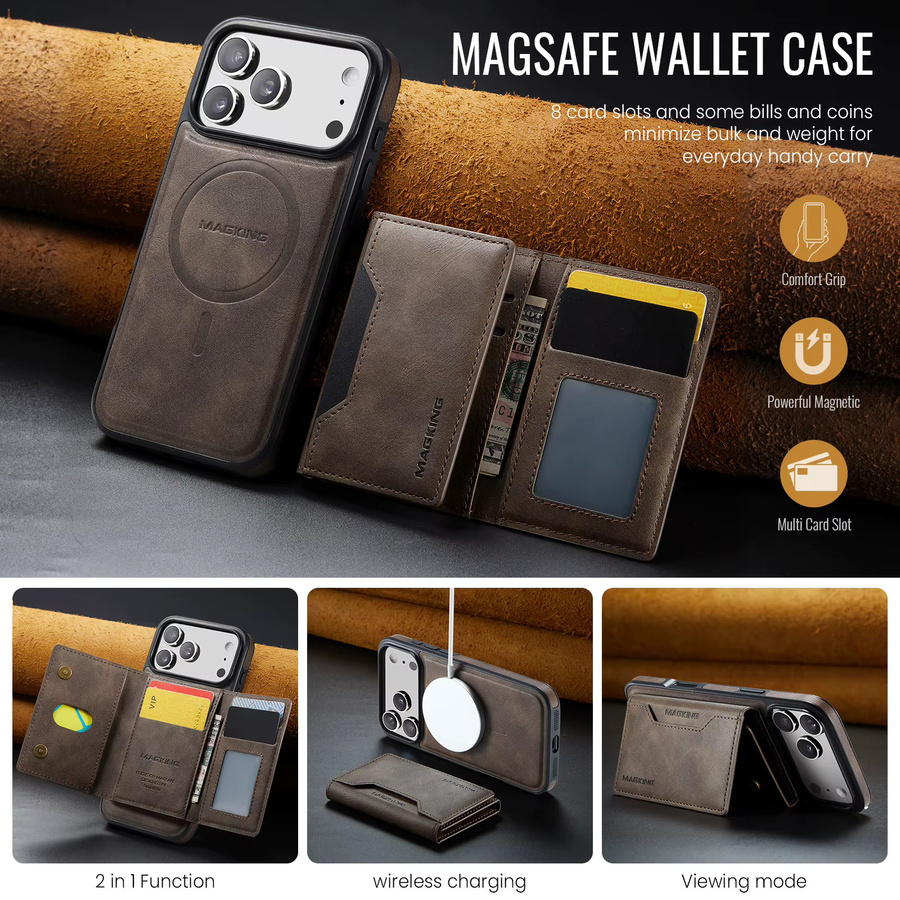 Abnehmbare RFID Leder Handyhülle mit Magnet-Wallet für iPhone 17 Pro Max 16 Plus 15 14 13 12 in Braun und Wireless Charging Kompatibilität von aierkeba - Bild 4