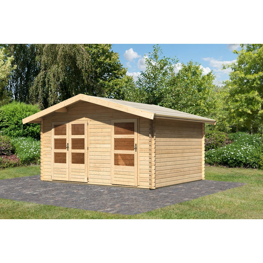 Karibu Holz-Gartenhaus Normes Natur Satteldach in Blockbohlenbauweise, B/T/H: 402 x 312 x 273 cm - Bild 2