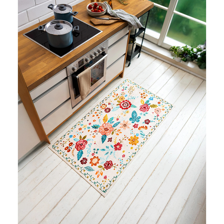 Waschbarer Teppich Flower Power von viva domo in Multicolour im floralen Retro-Design - Bild 2