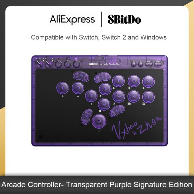 8BitDo Arcade Stick All-Button Controller für Nintendo Switch und PC in Lila - Bild 1