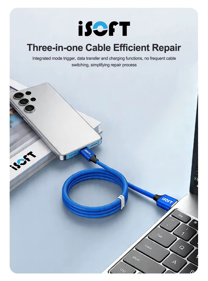 iSOFT IS-007 3-in-1 Reparatur-Datenkabel in Blau für Samsung S8-S25 Serie mit Download-Modus und automatischem Einstieg zur Datenwiederherstellung - Bild 3