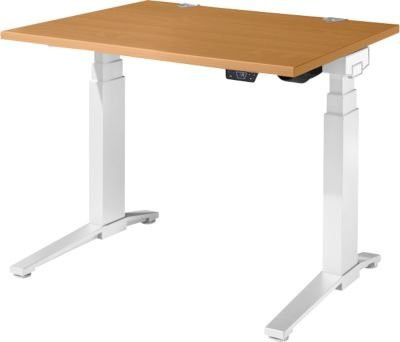 Schäfer Shop Genius ERGOSTYLE S Schreibtisch, elektrisch höhenverstellbar, Rechteck, C-Fuß, Buche/weiß, B: 120 cm, T: 80 cm, H: 63,5-130,5 cm - Bild 1