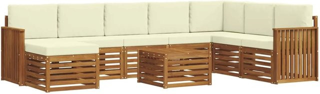 vidaXL Sofagarnitur 9-teilig aus Massivholz Akazie in Natur und Creme mit Polsterung und L-Form - Bild 1