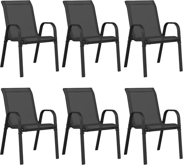 vidaXL Stapelbare Gartenstühle 6er Set Schwarz aus Textilene und Metall für Garten Balkon und Terrasse - Bild 1