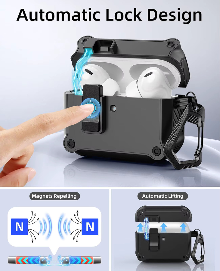 Schutzhülle für AirPods 4 und Pro 3 mit Secure Lock Clip und Pop-up-Schutz sowie Reinigungsset in Schwarz oder Weiß - Bild 2