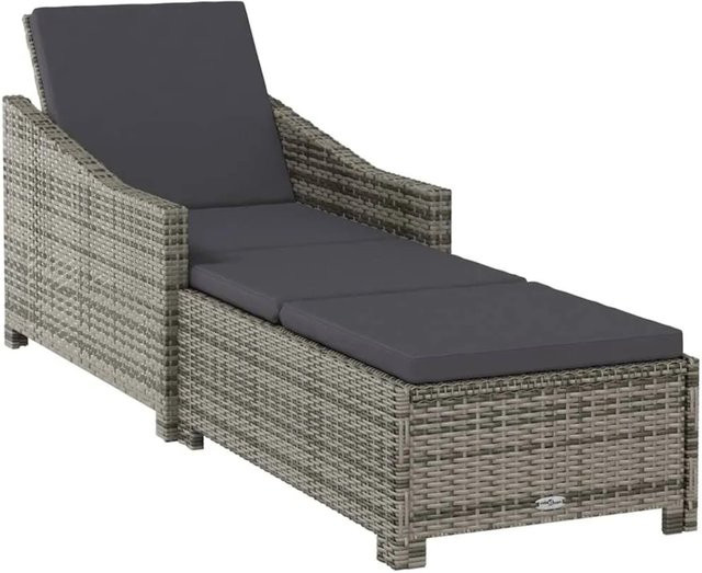 Furnicato Sonnenliege aus PE-Rattan in Grau mit dunkelgrauer Auflage und verstellbarer Rückenlehne - Bild 1