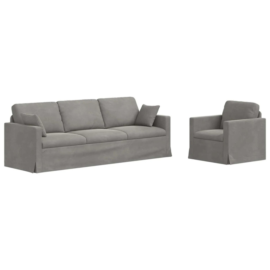vidaXL Sofa 2-teilig Hellgrau aus Samt mit Metallrahmen B/T/H: 228 x 78 x 80 cm - Bild 2