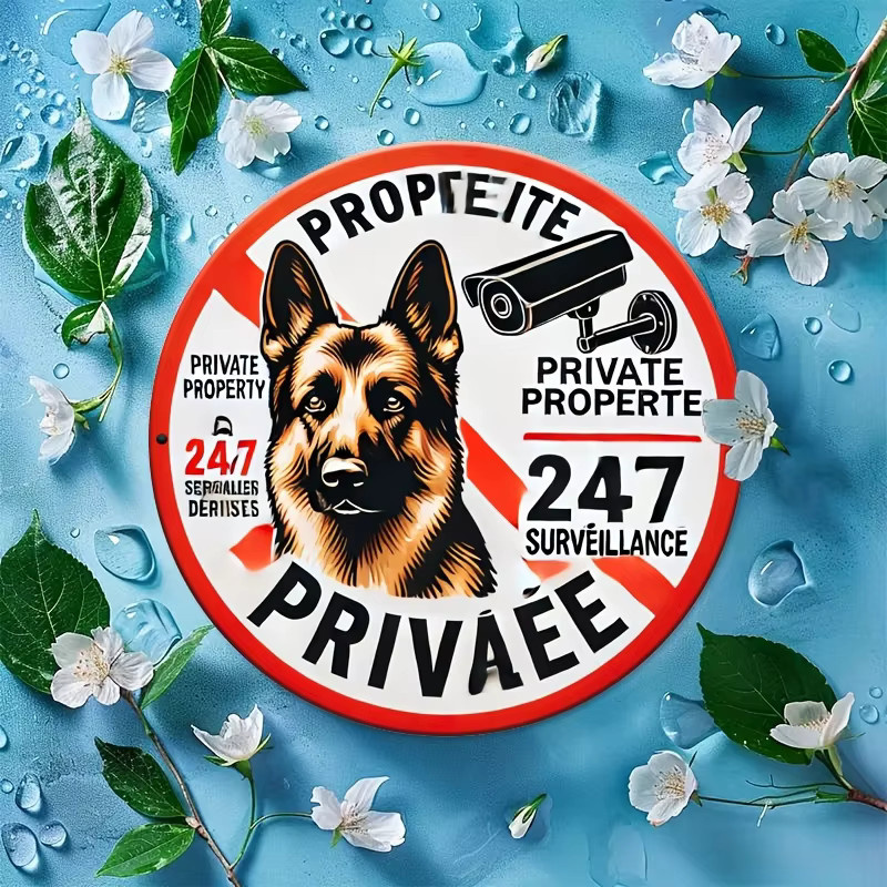 Potdemiel Vintage Metallschild mit Deutschem Schäferhund und Überwachungskamera, Durchmesser: 20 cm, Mehrfarbig - Bild 3