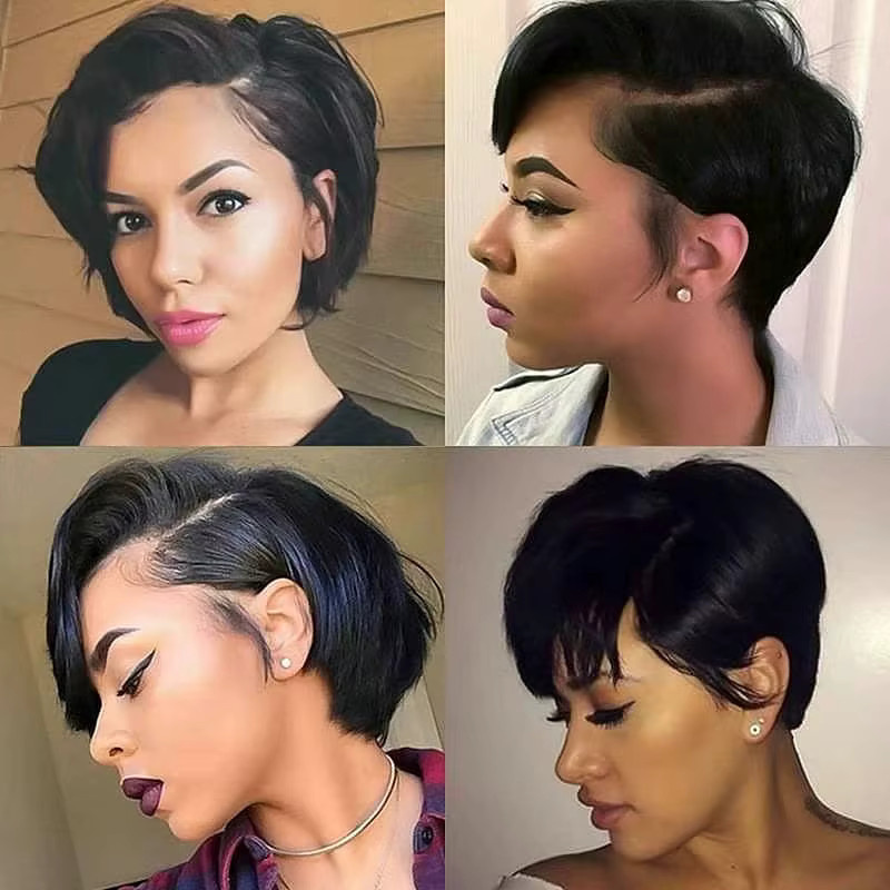 HJ WEAVE BEAUTY Slide Pixie Cut Echthaar Perücke, 13x4 Lace Front, Brasilianisch, Gerade, 250 Dichte - Bild 4