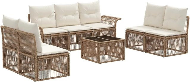 vidaXL Gartensofa-Set 8-teilig in Beige aus Poly-Rattan mit pulverbeschichtetem Stahlgestell und wetterfesten Kissen - Bild 1