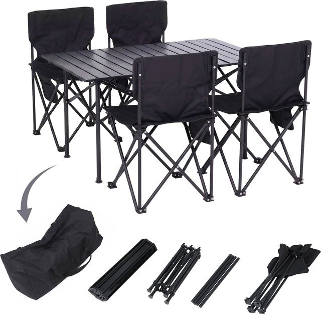 MCW Campingset Q39 mit Tisch und 4 Klappstühlen in Schwarz aus Metall und Stoff - Bild 1