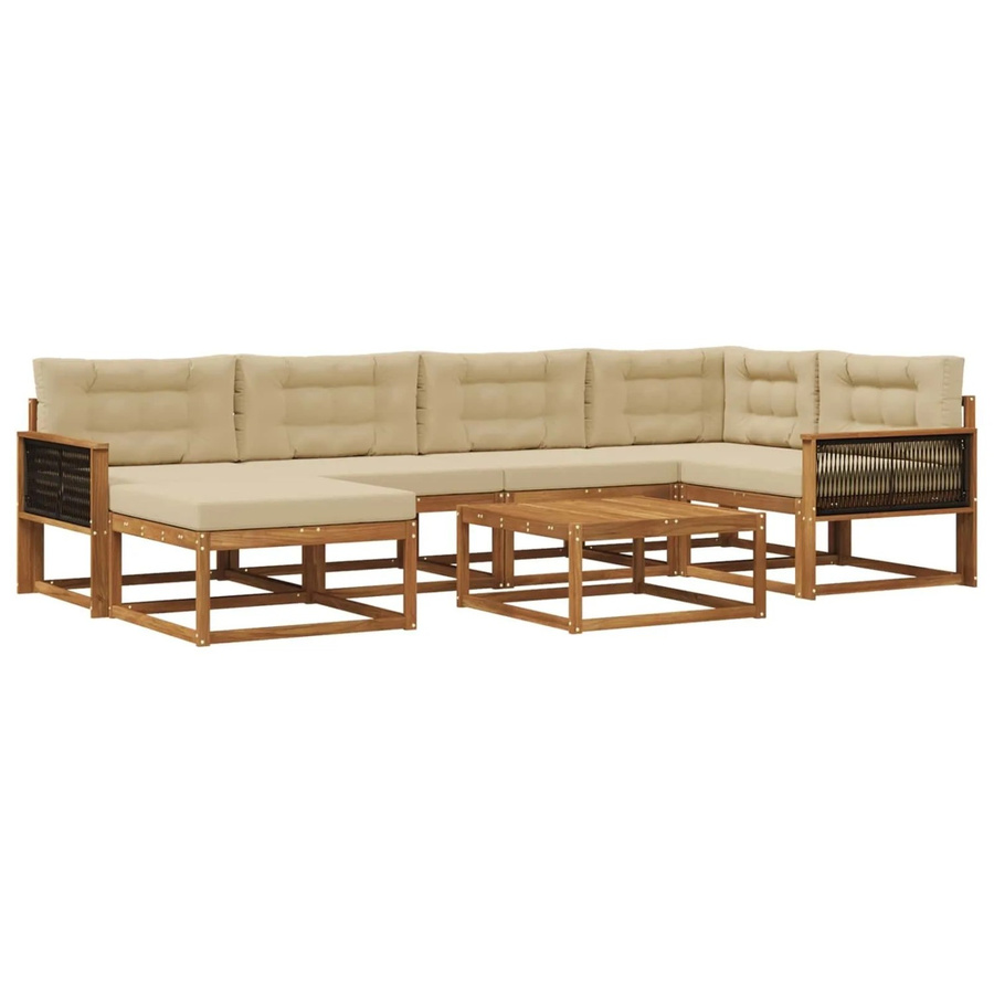 vidaXL Outdoor-Sofagarnitur L-Form aus Akazienholz mit 7 Kissen in Natur und Beige - Bild 2