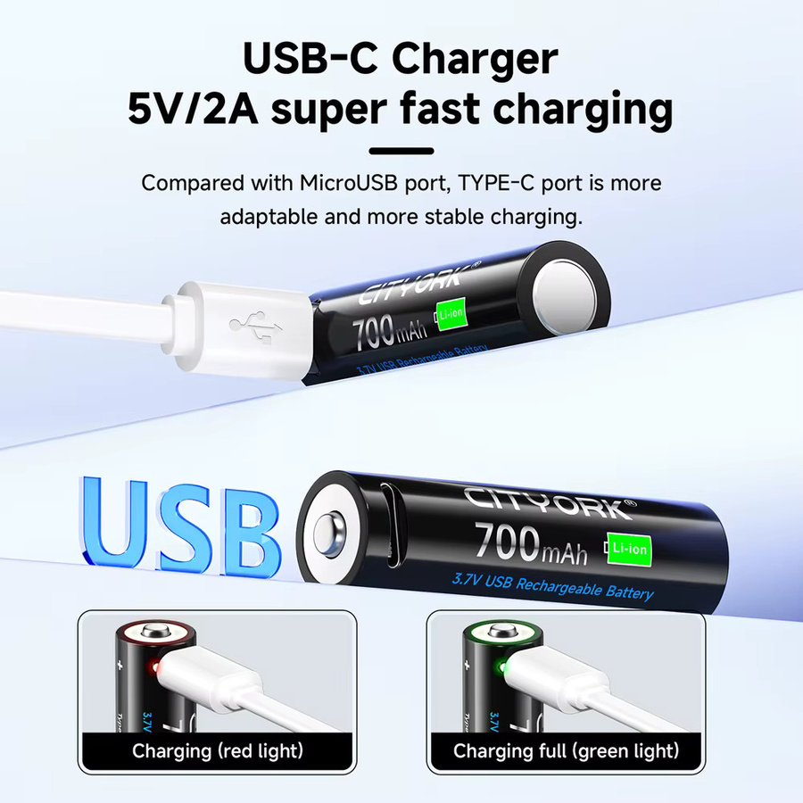 CITYORK 14500 AA Lithium-USB-Akkuzellen, 3,7V, 700mAh, Schwarz - Bild 5