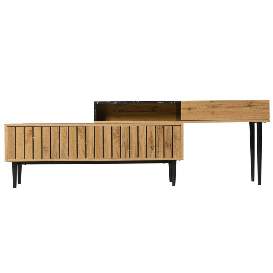 okwish TV Schrank im Industrial Design mit Marmor-Optik und Holzmaserung in Natur, B/T/H: 129 x 36,5 x 58 cm - Bild 2
