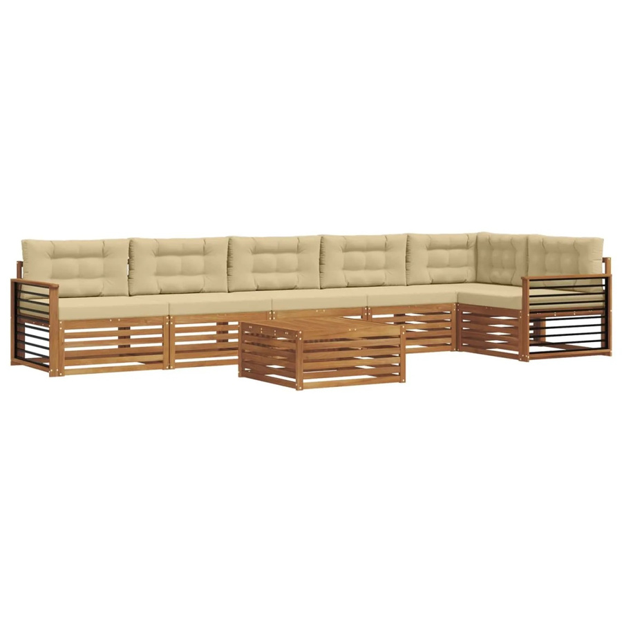 vidaXL Outdoor-Sofagarnitur 7-teilig aus Akazienholz mit Kissen in Natur und Beige - Bild 2