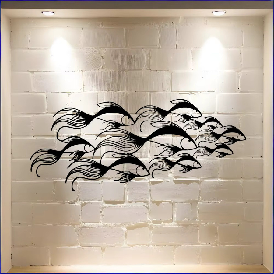 Moderne Wandkunst aus Metall von CIFBUY in Schwarz mit Fischschwarm und Wasserpflanzen im Ozean-Design - Bild 2