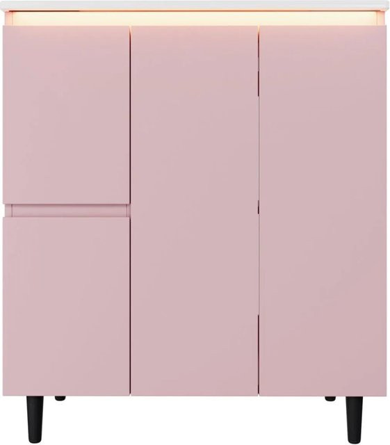 PXloue Badmöbel Set Freistehend mit Waschbecken, LED-Sensor und SoftClose, Rosa, B: 76,0 cm, H: 47,0 cm, T: 43,71 cm - Bild 1