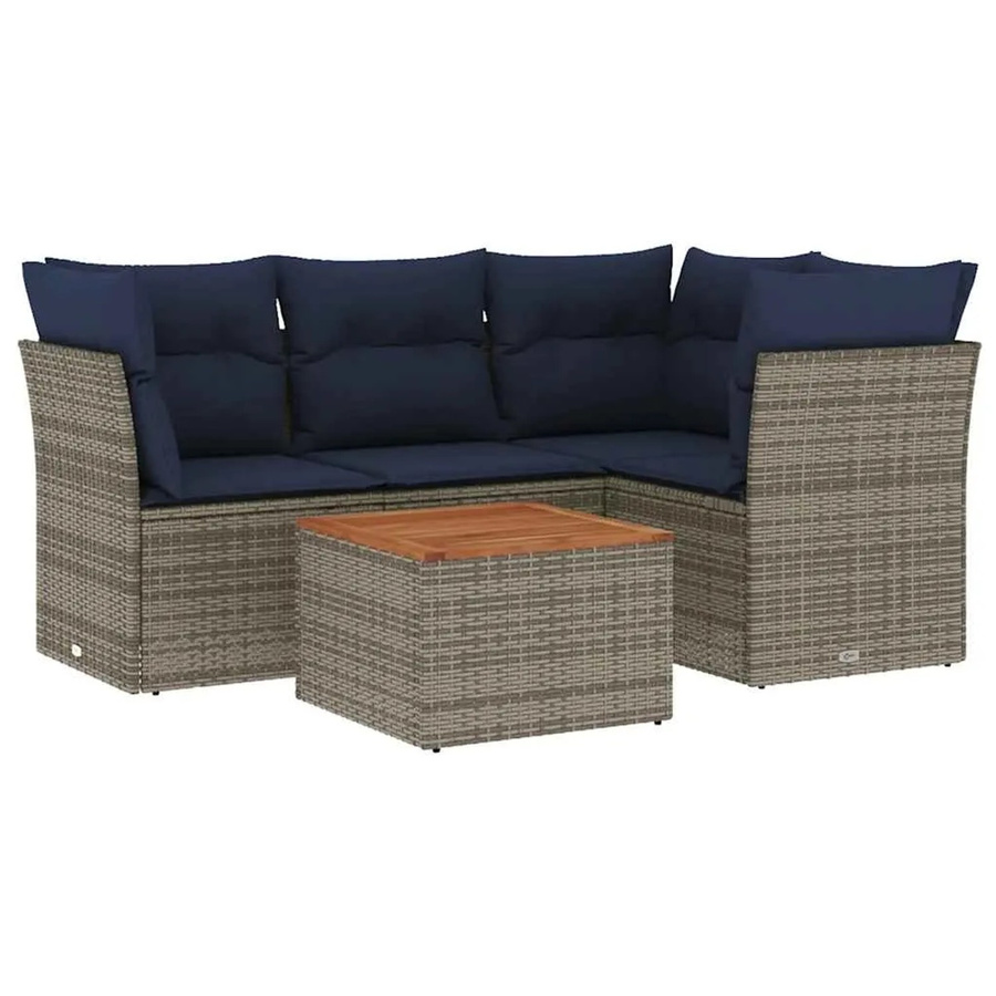 vidaXL 5-teilige Garten-Sofagarnitur aus Poly-Rattan mit Kissen in Grau und Marineblau - Bild 2