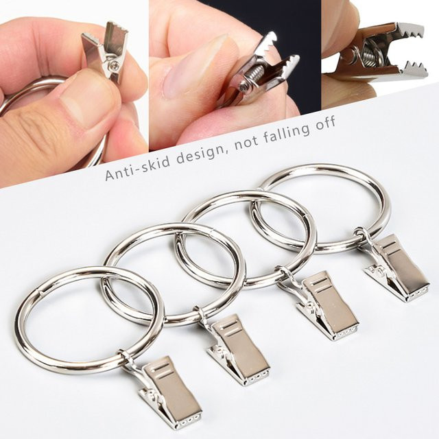 Silberne Vorhangringe mit Clips aus Metall für Badezimmer und Dekoration, Innendurchmesser: 3,2 cm - Bild 1