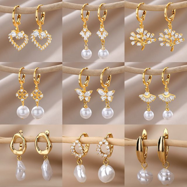ICFTZWE Ohrringe, Edelstahl, Gold, Perle, Zirkonia, Damen - Bild 1