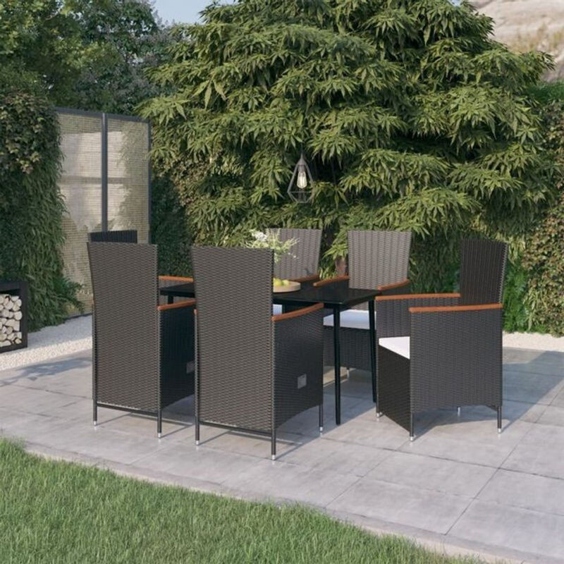 7-teiliges Gartenmöbel-Set vidaxl aus Polyrattan und Stahl in Schwarz mit beigen Kissen im modernen Design - Bild 1