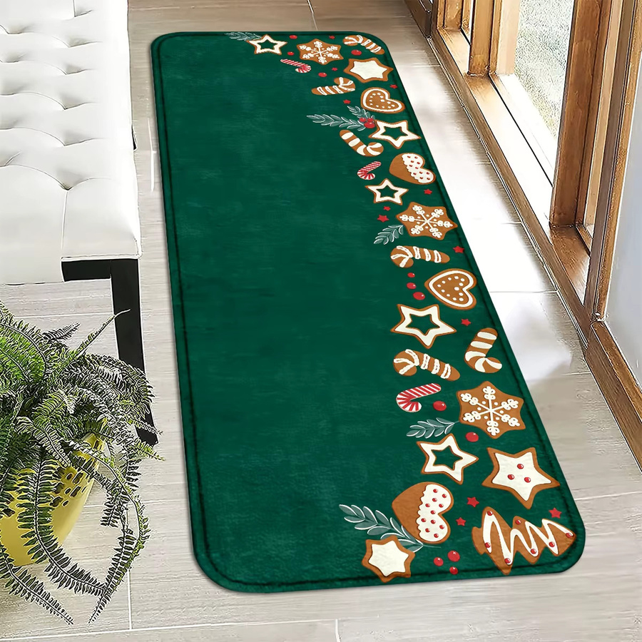 VIKAMA Teppich mit floralem Design in Dunkelgrün, rechteckiger Polyester-Bodenmatte für Wohnzimmer, Küche oder Schlafzimmer, B/T: 60 x 40 cm - Bild 3