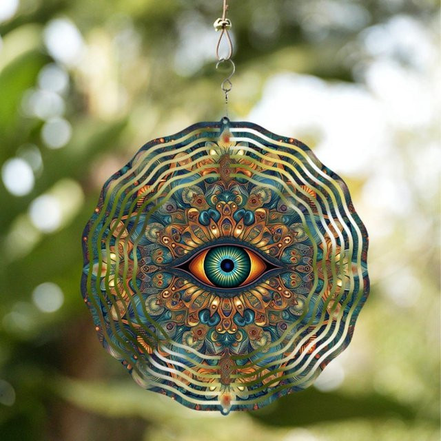 CIFBUY Windspinner aus Metall mit Augen-Design, rotierende kinetische Gartendekoration in Weiß und Multicolour, Durchmesser: 25,4 cm - Bild 1