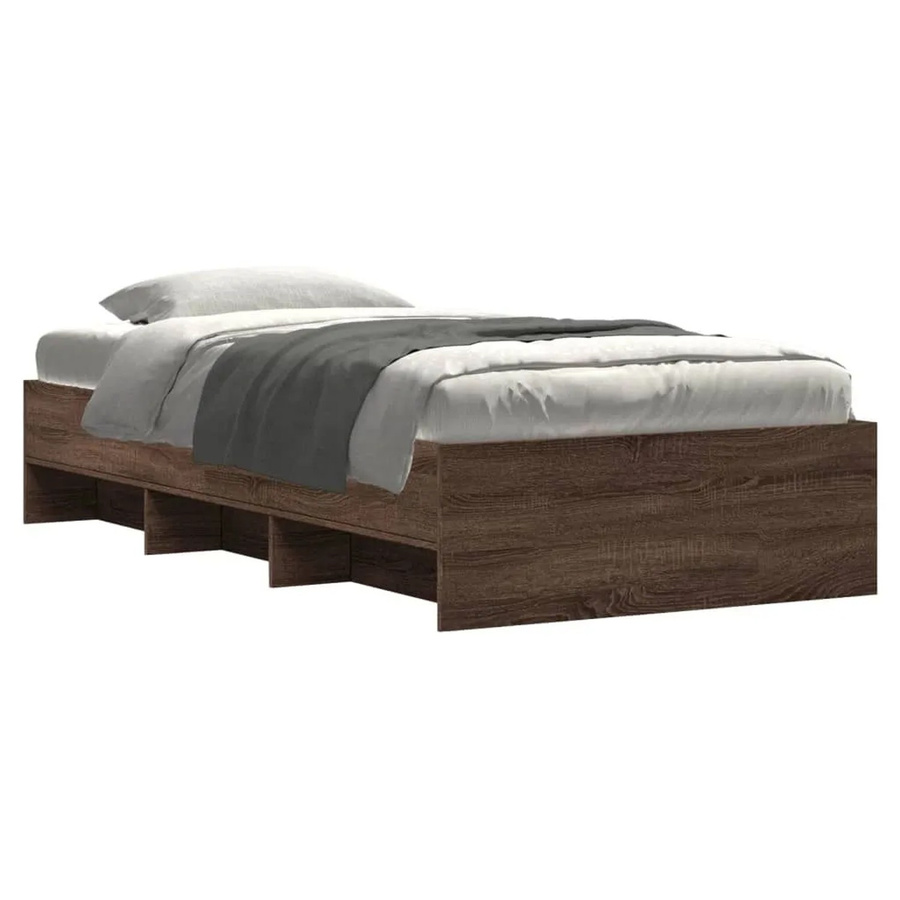vidaXL Bettgestell aus Holzwerkstoff in Eiche Braun mit Seitenfächern B/T/H: 100 x 203 x 35 cm - Bild 2